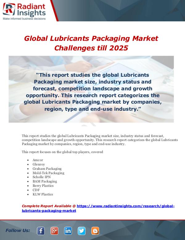 Market Forecasts and Industry Analysis Global Lubricants Packaging Market Challenges till