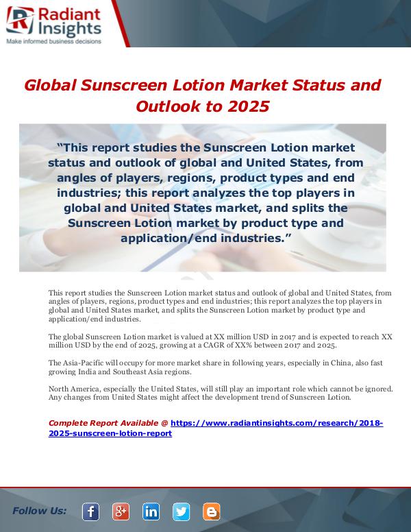 Market Forecasts and Industry Analysis Global Sunscreen Lotion Market Status and Outlook