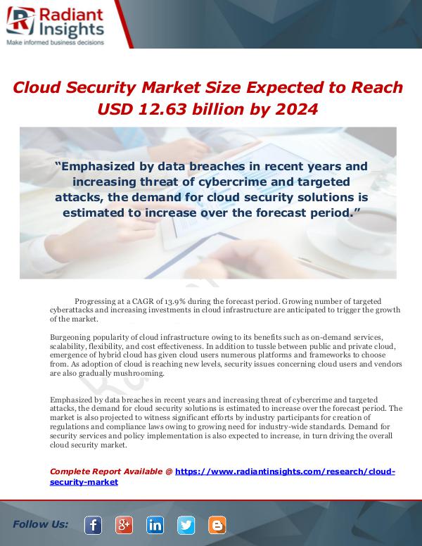 Market Forecasts and Industry Analysis Cloud Security Market Size is Expected to Reach US