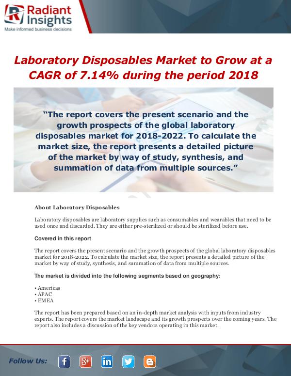 Market Forecasts and Industry Analysis Laboratory Disposables Market to Grow at a CAGR of