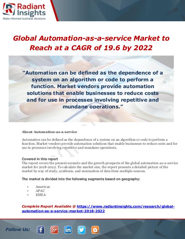 Market Forecasts and Industry Analysis Global Automation-as-a-service Market to Reach at