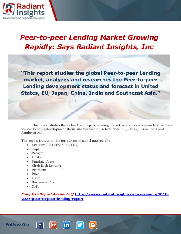Market Forecasts and Industry Analysis Peer-to-peer Lending Market Growing Rapidly Says R