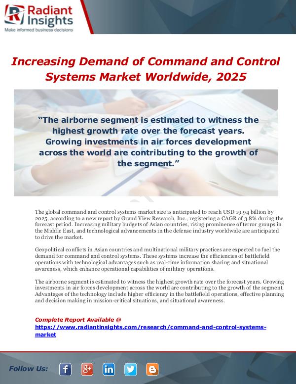 Market Forecasts and Industry Analysis Increasing Demand of Command and Control Systems M