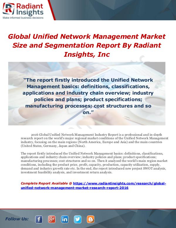 Market Forecasts and Industry Analysis Global Unified Network Management Market Size and