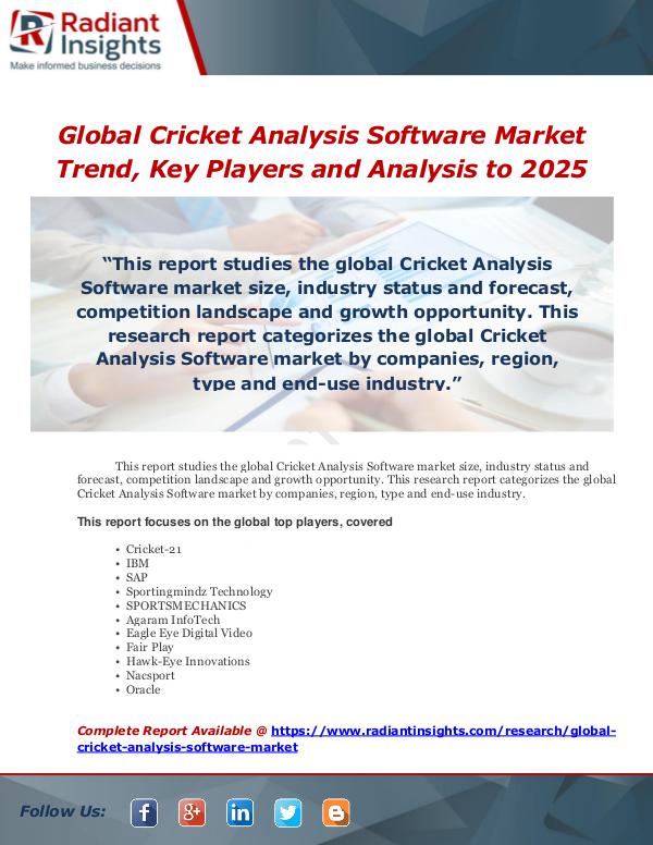 Market Forecasts and Industry Analysis Global Cricket Analysis Software Market Trend, Key