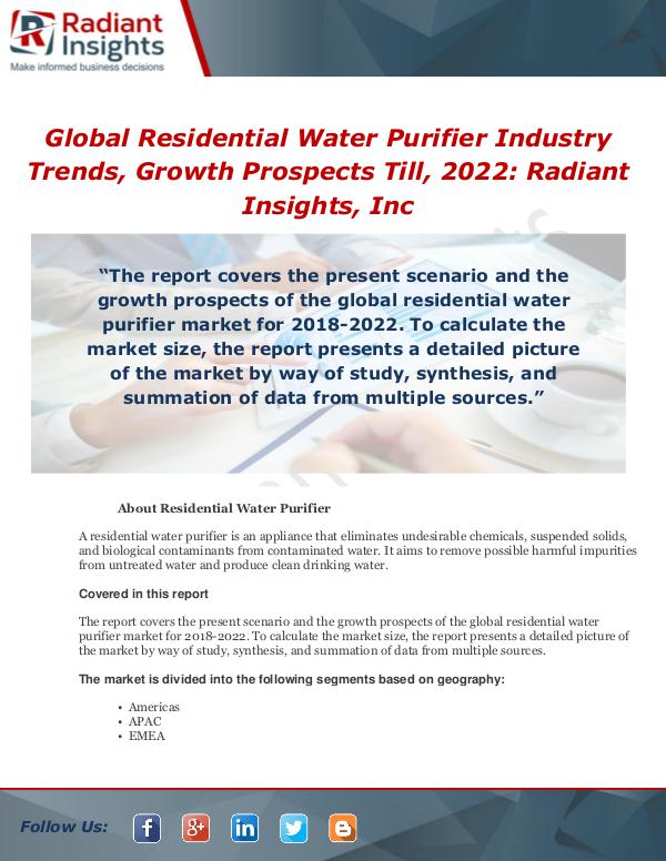 Market Forecasts and Industry Analysis Global Residential Water Purifier Industry Trends,