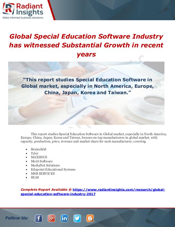 Market Forecasts and Industry Analysis Global Special Education Software Industy has witn