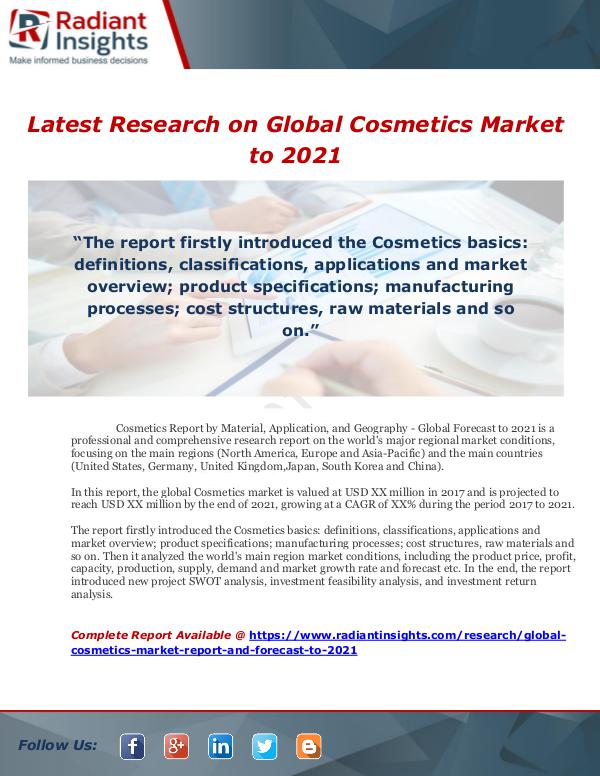 Latest Research on Global Cosmetics Market to 2021