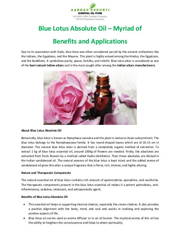 Blue Lotus Absolute Oil – Myriad of Benefits and Applications Blue Lotus Absolute Oil – Myriad of Benefits and A