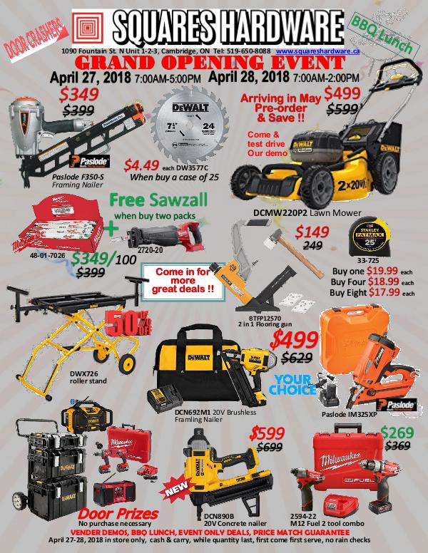 Squares Hardware Grand Opening Flyer April 27-28 Event1