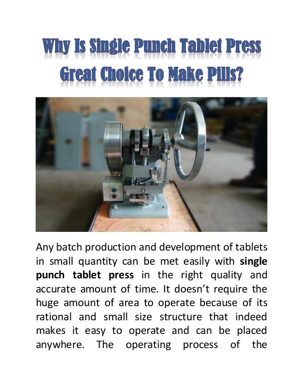 Why Is Single Punch Tablet Press Great Choice To Make Pills? Why Is Single Punch Tablet Press Great Choice