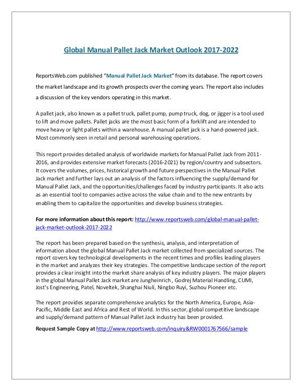 Global Manual Pallet Jack Market Outlook 2017