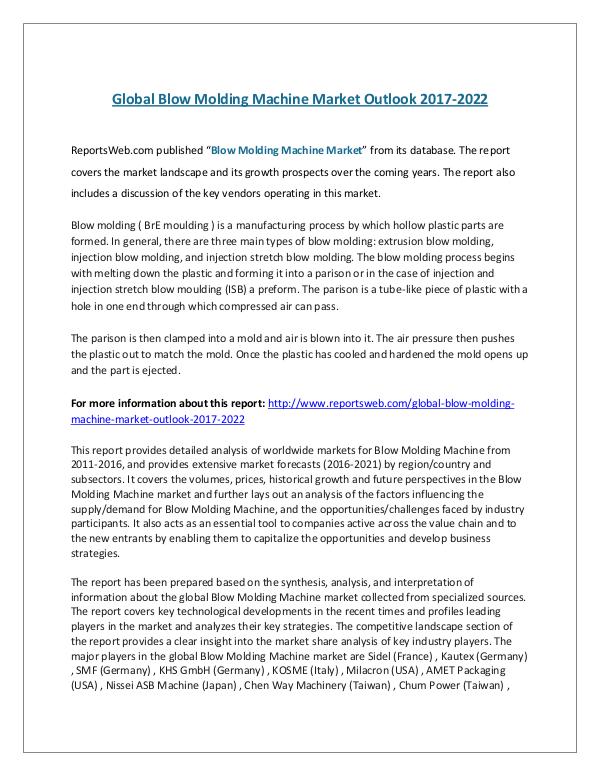 Global Blow Molding Machine Market Outlook 2017