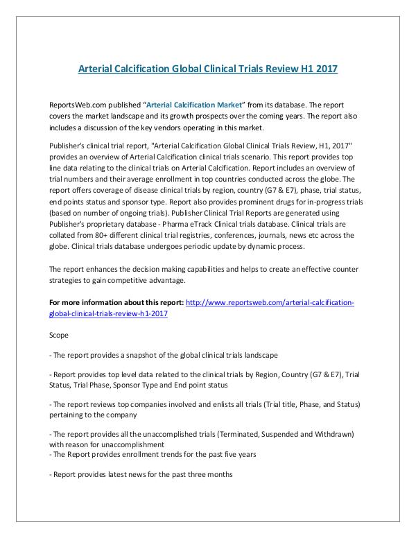 Arterial Calcification Global Clinical Trials Revi
