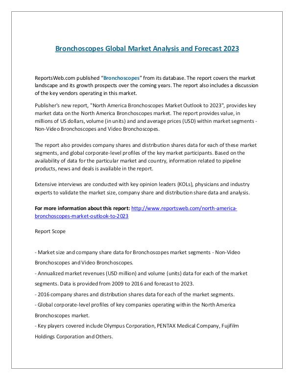 Monthly Global Upstream Review March 2017 Bronchoscopes Global Market Analysis and Forecast