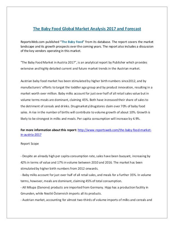 Monthly Global Upstream Review March 2017 The Baby Food Global Market Analysis 2017 and Fore