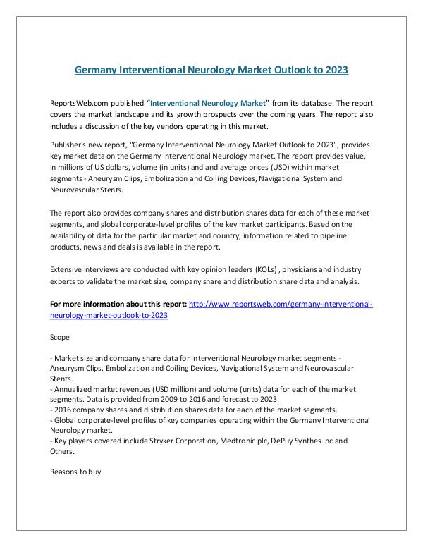 ReportsWeb- Germany Interventional Neurology Market Outlook to