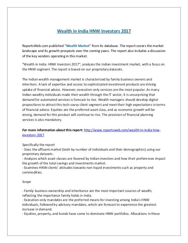 ReportsWeb- Wealth in India HNW Investors 2017