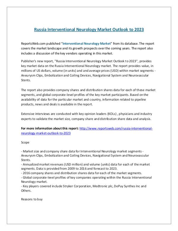 ReportsWeb- Russia Interventional Neurology Market Outlook to