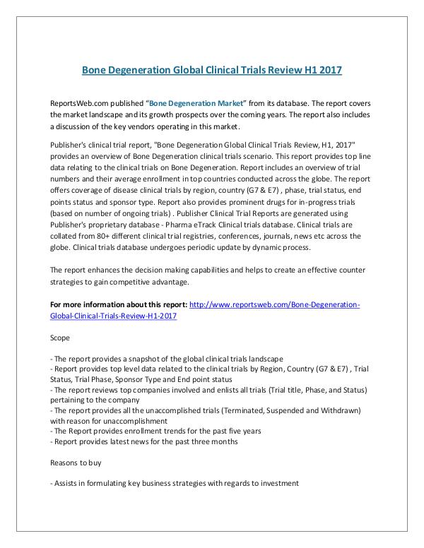 Bone Degeneration Global Clinical Trials Review H1