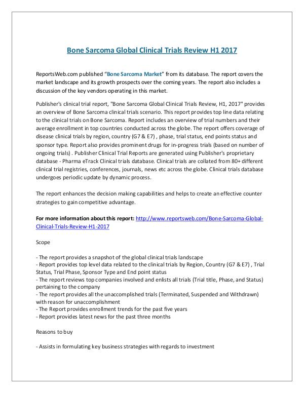 Bone Sarcoma Global Clinical Trials Review H1 2017