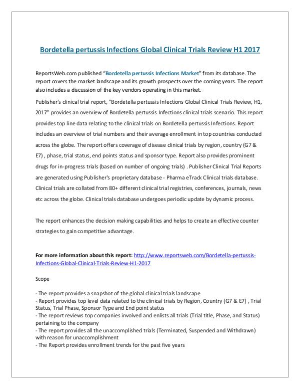 Bordetella pertussis Infections Global Clinical Tr