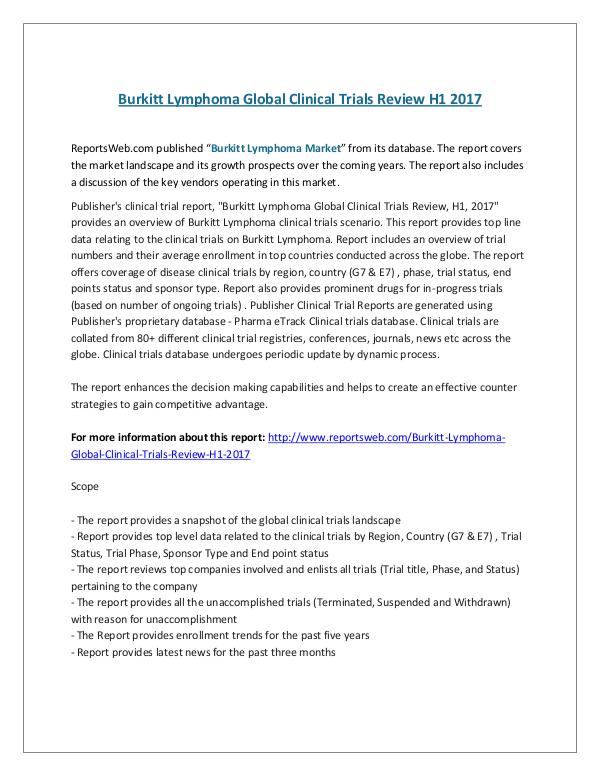 Burkitt Lymphoma Global Clinical Trials Review H1