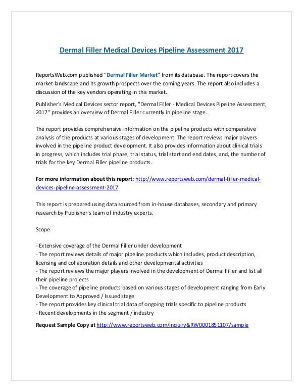 ReportsWeb- Dermal Filler Medical Devices Pipeline Assessment