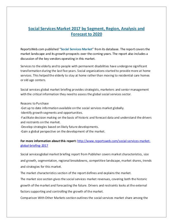 Social Services Market 2017 by Segment, Region, An