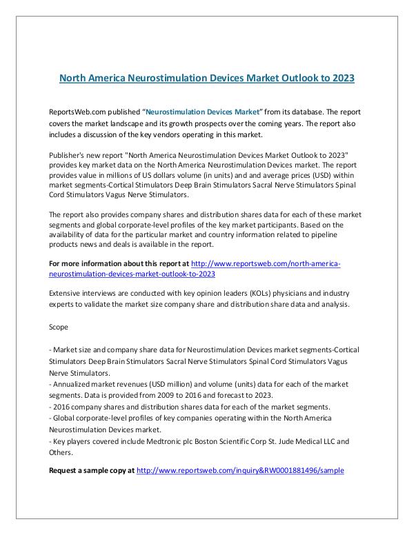 ReportsWeb- North America Neurostimulation Devices Market Outl