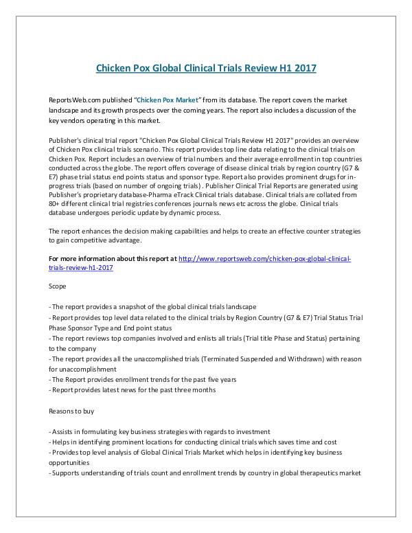 Chicken Pox Global Clinical Trials Review H1 2017