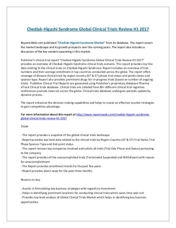 Chediak-Higashi Syndrome Global Clinical Trials Re