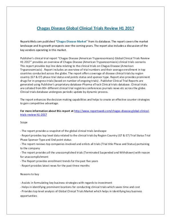 Chagas Disease Global Clinical Trials Review H1 20