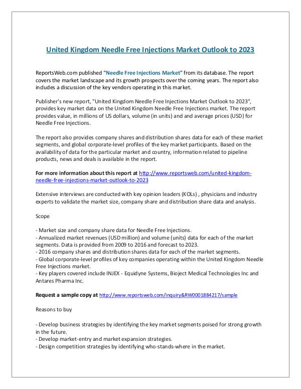 ReportsWeb- United Kingdom Needle Free Injections Market Outlo