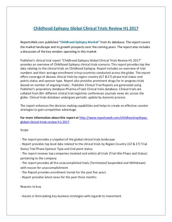 Childhood Epilepsy Global Clinical Trials Review H