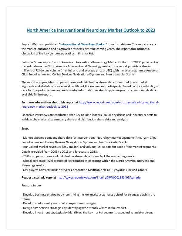 ReportsWeb- North America Interventional Neurology Market Outl