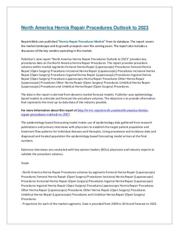 ReportsWeb- North America Hernia Repair Procedures Outlook to