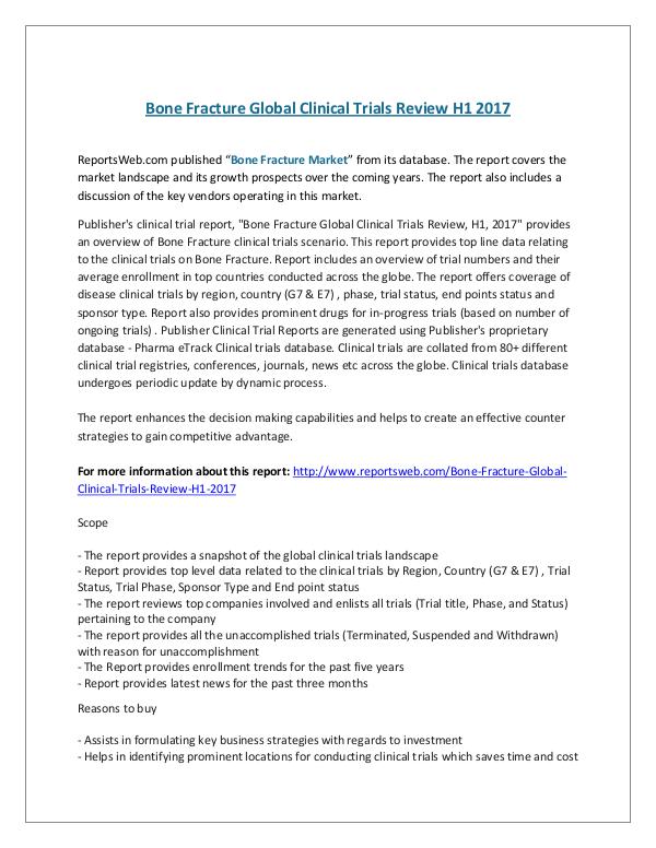 ReportsWeb- Bone Fracture Global Clinical Trials Review H1 201