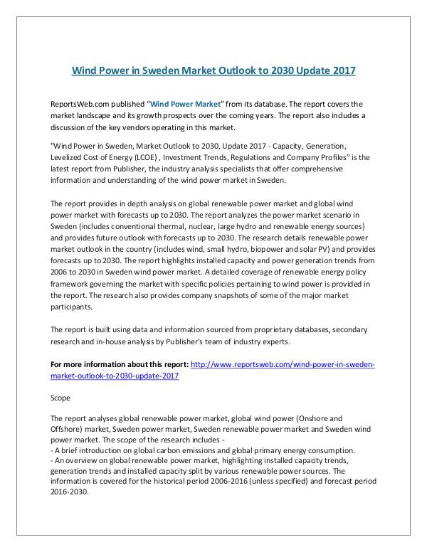 ReportsWeb- Wind Power in Sweden Market Outlook to 2030 Update