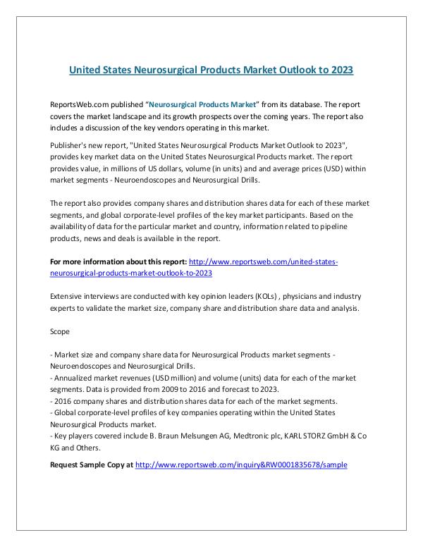 ReportsWeb- United States Neurosurgical Products Market Outloo