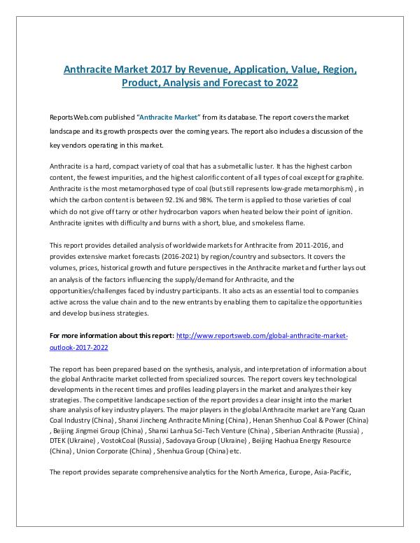 ReportsWeb- Anthracite Market 2017 by Revenue