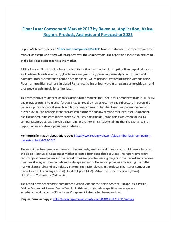 ReportsWeb- Fiber Laser Component Market 2017 by Revenue, Appl