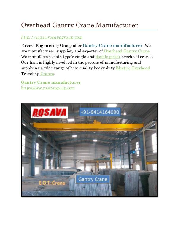 Gantry Crane Highest Price Overhead Gantry Crane Manufacturer