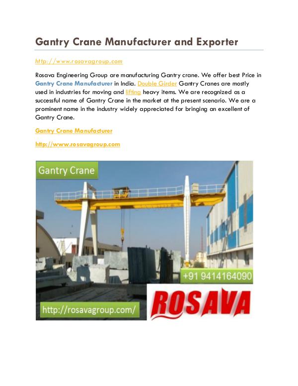 Gantry Crane Highest Price Gantry Crane Manufacturer and Exporter