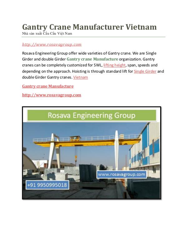 Gantry Crane Manufacturer Vietnam