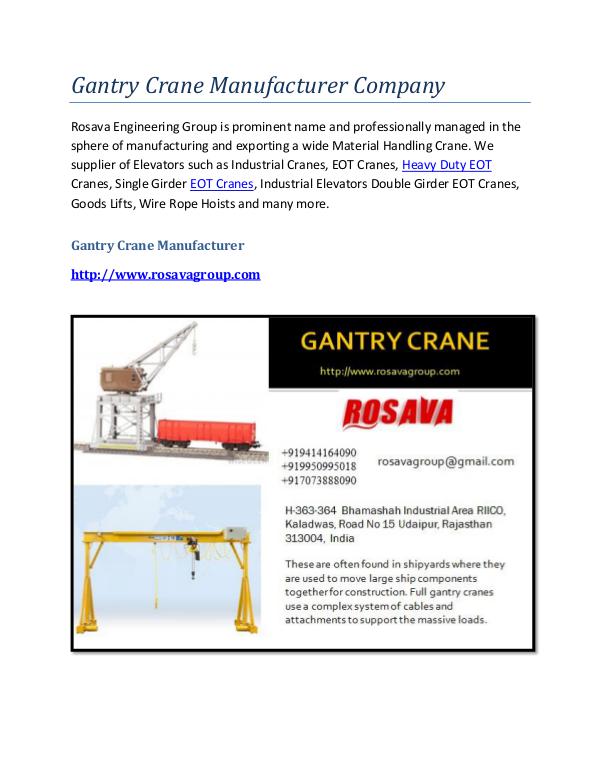 Gantry Crane Supplier Gantry Crane Manufacturer Company