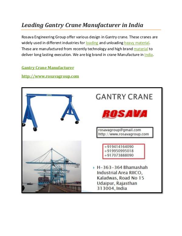 Leading Gantry Crane Manufacturer in India