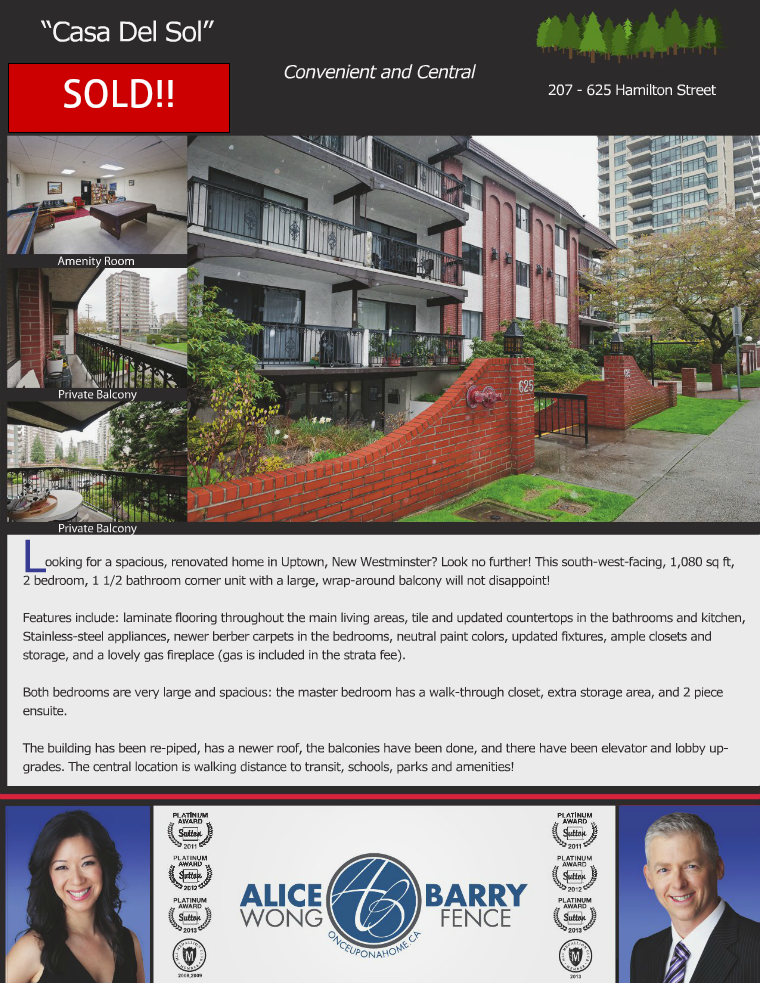 Sold Listings - New Westminster 207-625 Hamilton Street