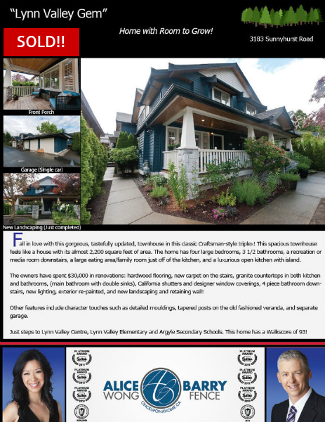 Sold Listings - North Vancouver 3183 Sunnyhurst Road