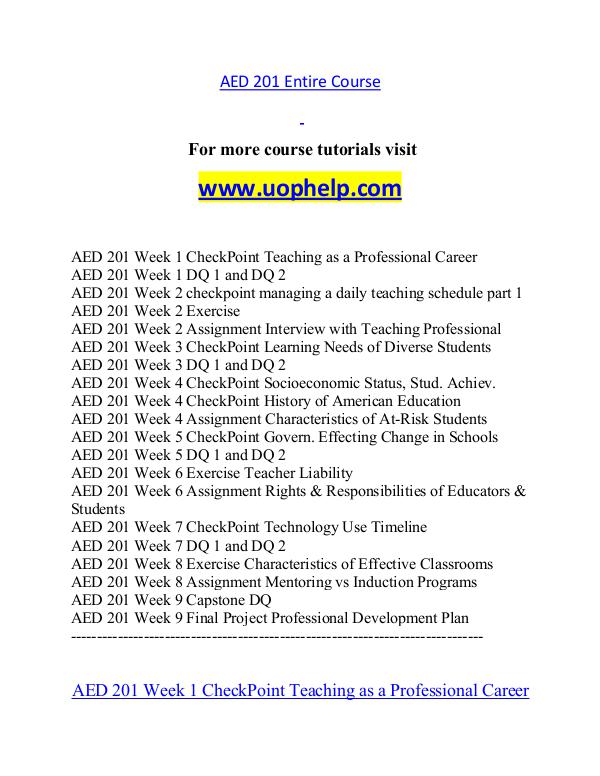 AED 201 help A Guide to career/uophelp.com AED 201 help A Guide to career/uophelp.com